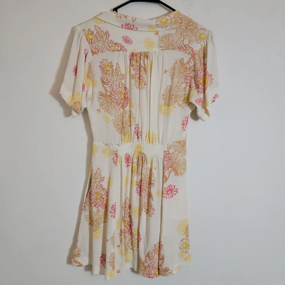Free People Cream Mini Dress with Pink and Yellow Floral Motif - Picture 3 of 12